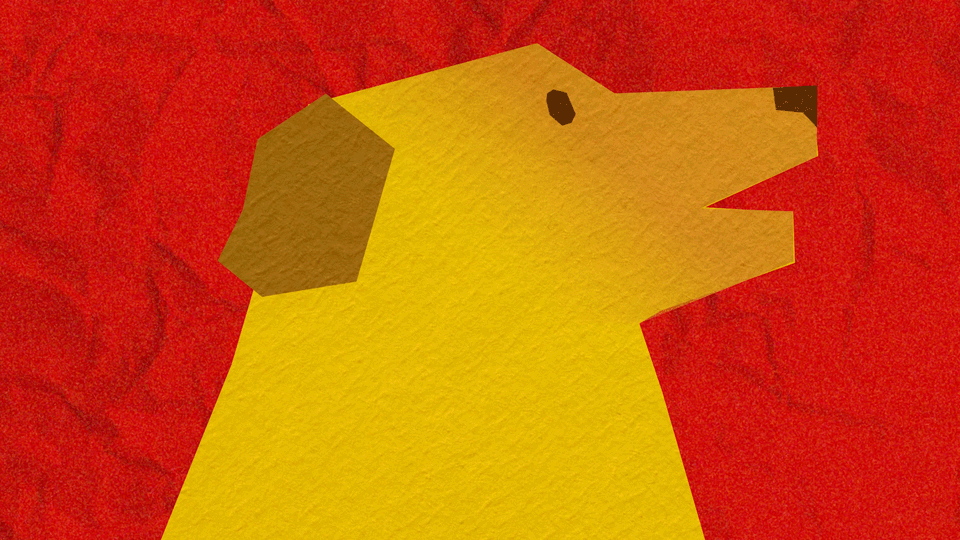 A boy's arms reaching out to embrace a yellow dog